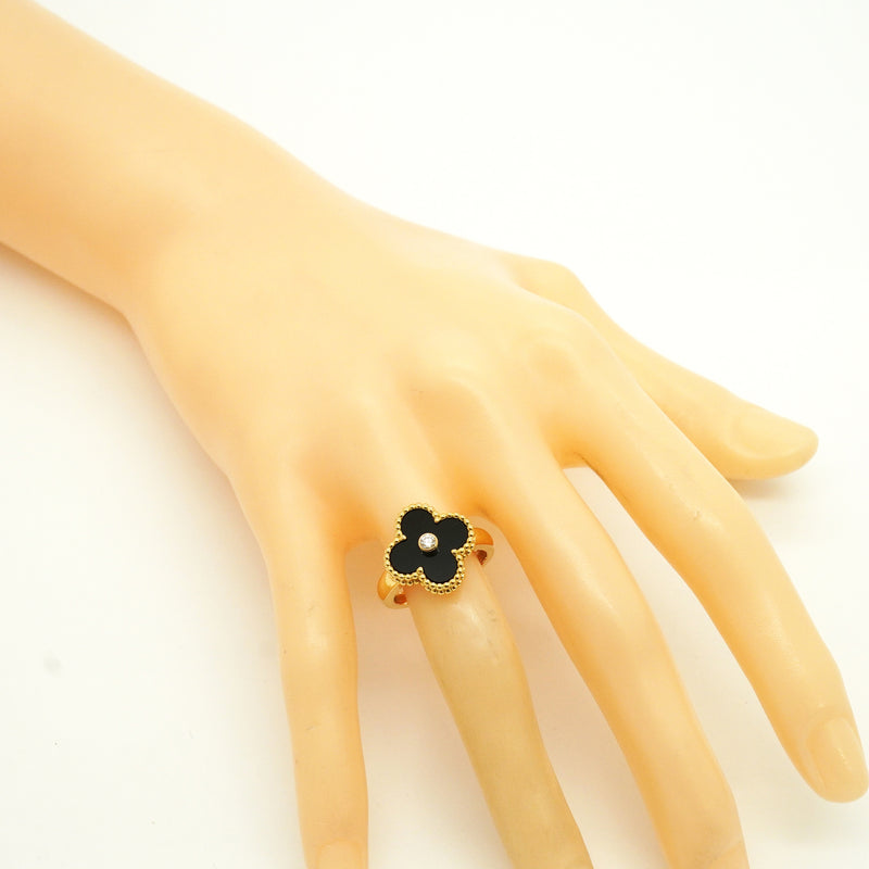 【6jkb0136】ヴァンクリーフ＆アーペル リング ヴィンテージ アルハンブラ 1PD K18YG イエローゴールド ダイヤモンド オニキス ＃52【中古】レディース