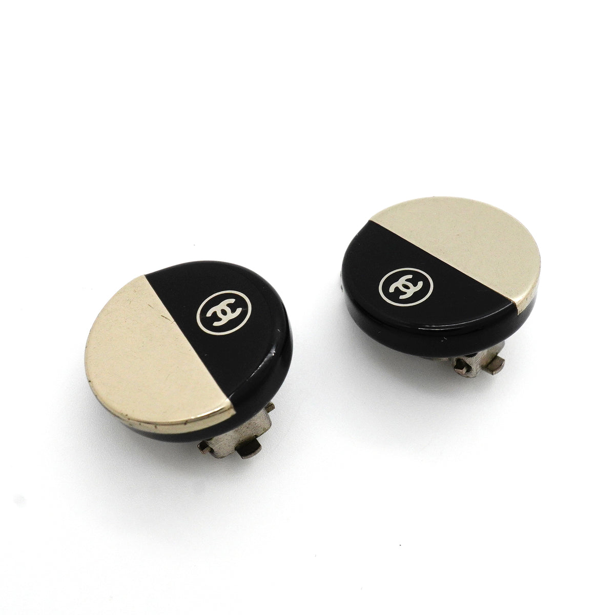【6jkb0137】シャネル イヤリング ココマーク 丸型 サークル プラスチック メタル シルバー ブラック【中古】レディース