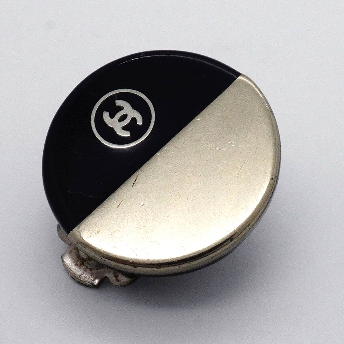 【6jkb0137】シャネル イヤリング ココマーク 丸型 サークル プラスチック メタル シルバー ブラック【中古】レディース