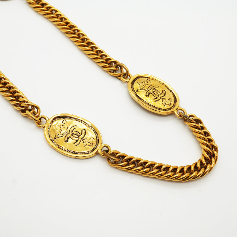 【6jkb0166】シャネル ネックレス ヴィンテージ ココマーク クラウン オーバル GPメッキ ゴールド【中古】レディース