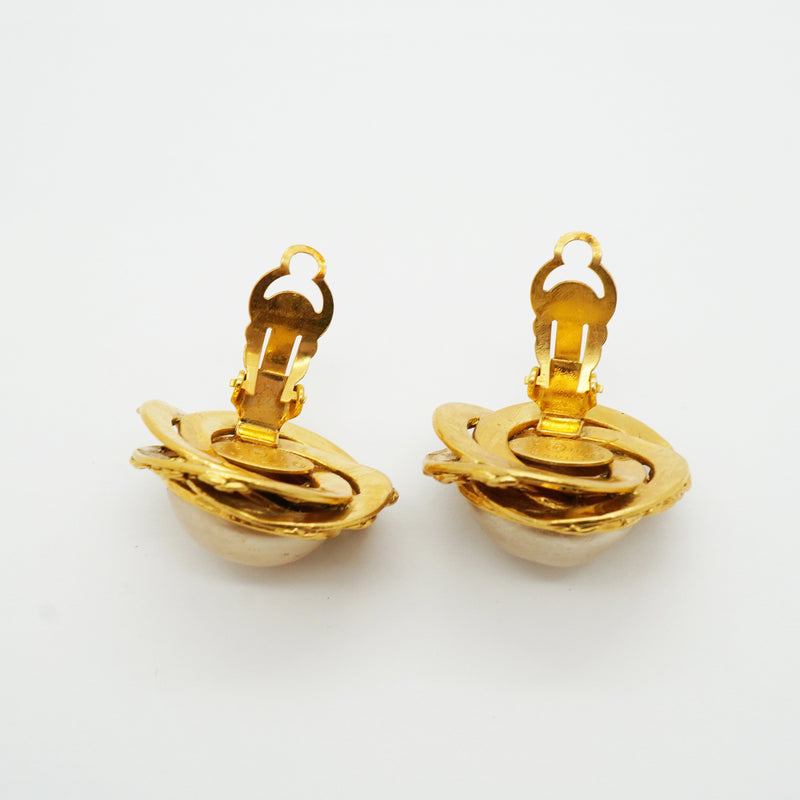 【6jkb0168】シャネル イヤリング ヴィンテージ ココマーク GPメッキ フェイクパール ゴールド【中古】レディース