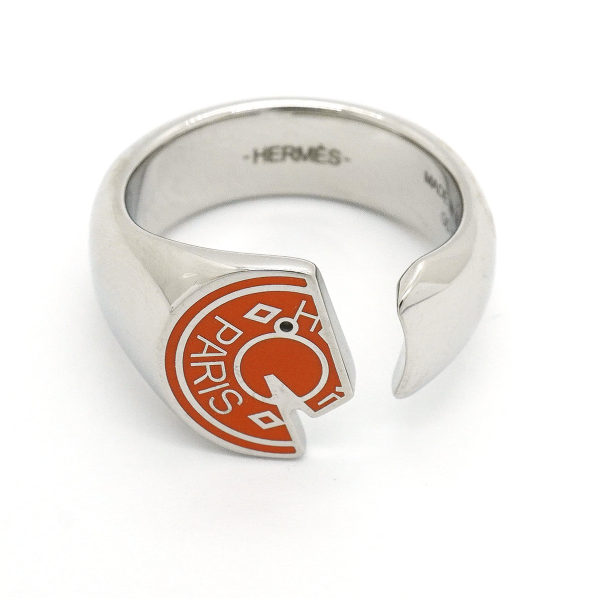 【6jkb0178】エルメス リング カルーゼル メタル シルバー オレンジ ＃60【中古】メンズ