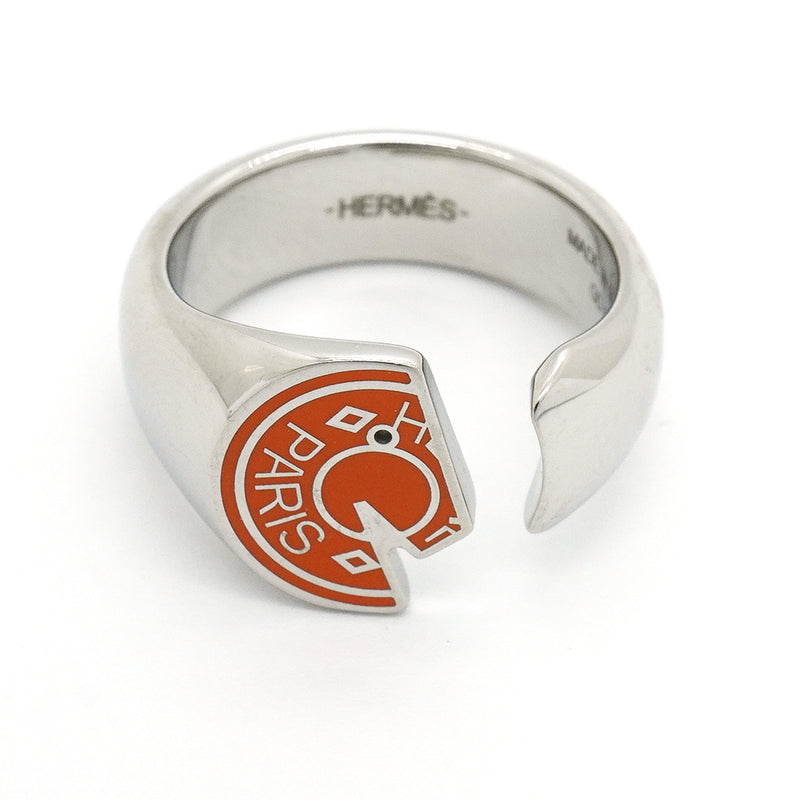 【6jkb0178】エルメス リング カルーゼル メタル シルバー オレンジ ＃60【中古】メンズ