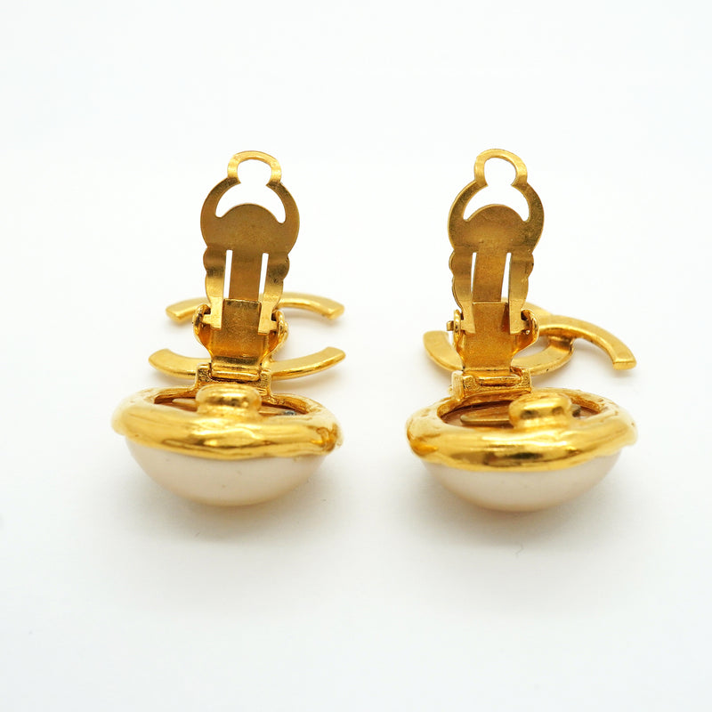【6jkb0182】シャネル イヤリング ヴィンテージ ココマーク GPメッキ フェイクパール ゴールド【中古】レディース