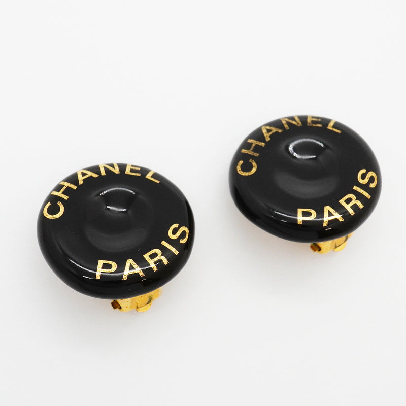 【6jkb0191】シャネル イヤリング ヴィンテージ シャネルロゴ 丸型 サークル GPメッキ ゴールド ブラック【中古】レディース