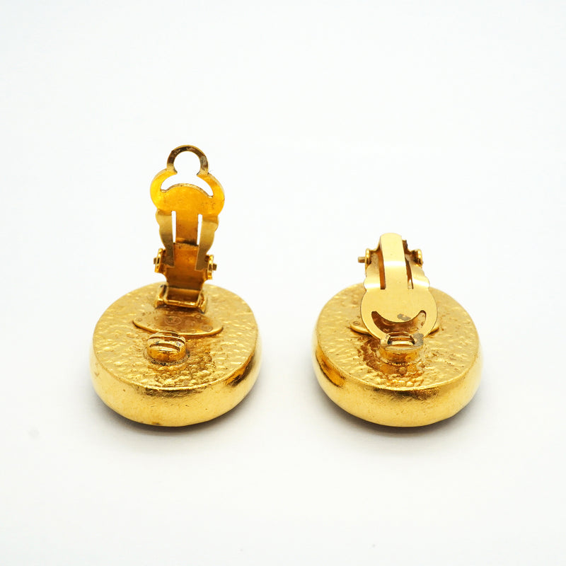 【6jkb0205】シャネル イヤリング ヴィンテージ ココマーク オーバル GPメッキ グリポア ゴールド レッド【中古】レディース