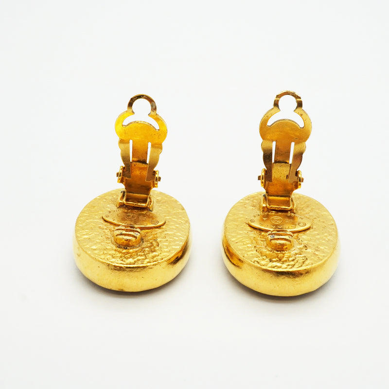 【6jkb0205】シャネル イヤリング ヴィンテージ ココマーク オーバル GPメッキ グリポア ゴールド レッド【中古】レディース