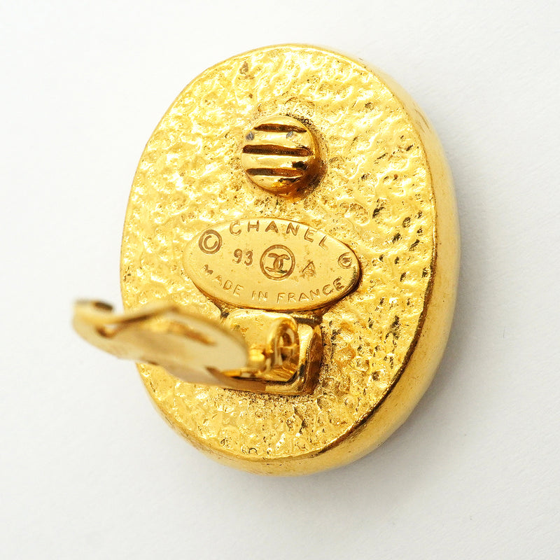 【6jkb0205】シャネル イヤリング ヴィンテージ ココマーク オーバル GPメッキ グリポア ゴールド レッド【中古】レディース