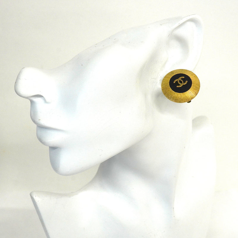 【6jkb0212】シャネル イヤリング ヴィンテージ ココマーク GPメッキ ゴールド ブラック【中古】レディース