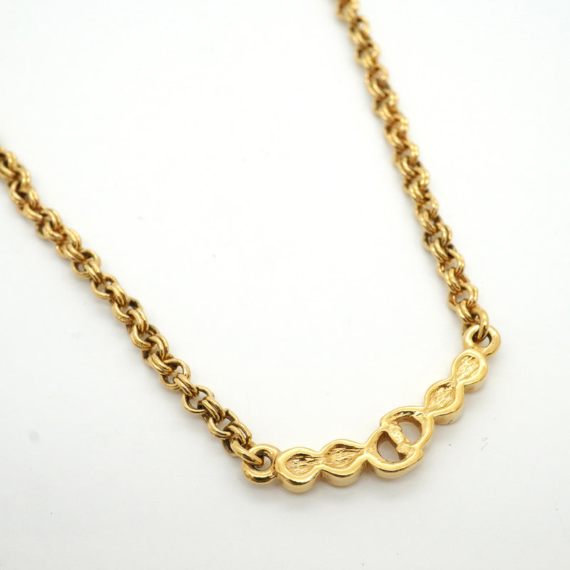 【6jkb0219】クリスチャンディオール ネックレス CDロゴ GPメッキ ラインストーン ゴールド【中古】レディース