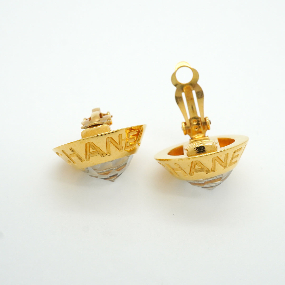 【6jkb0223】シャネル イヤリング ヴィンテージ シャネルロゴ 丸型 サークル GPメッキ ラインストーン ゴールド【中古】レディース
