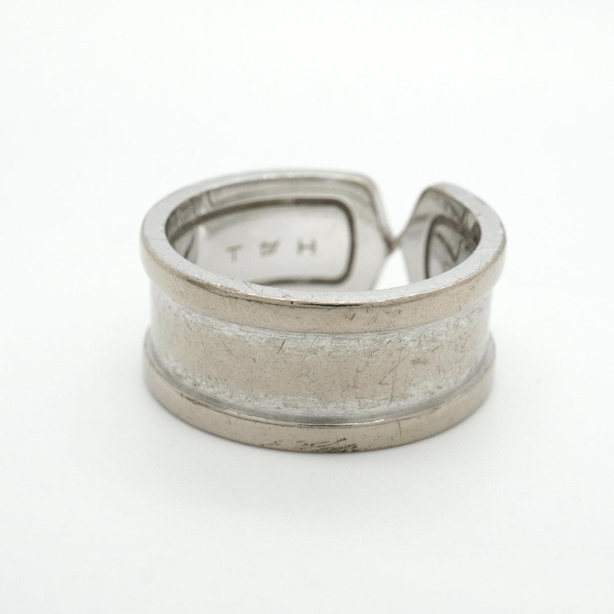 【6jkb0226】カルティエ リング C2/ワイド K18WG ホワイトゴールド ＃60【中古】メンズ