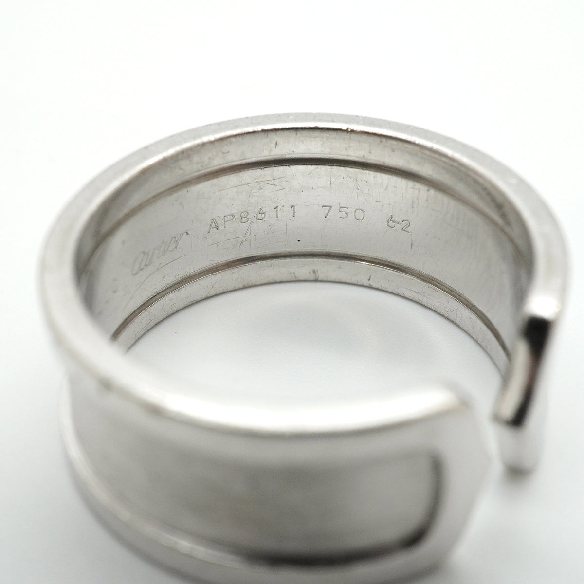 【6jkb0227】カルティエ リング C2/ワイド K18WG ホワイトゴールド ＃62【中古】メンズ
