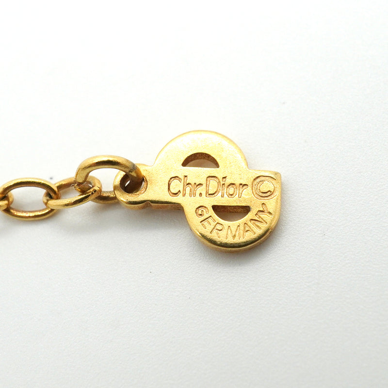 【6jkb0228】クリスチャンディオール ネックレス GPメッキ フェイクパール ラインストーン ゴールド【中古】レディース
