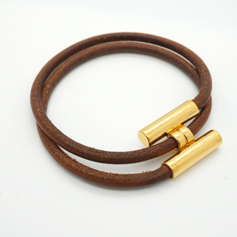 【6jkb0229】エルメス ブレスレット トゥルニ GPメッキ レザー ゴールド ブラウン【中古】レディース