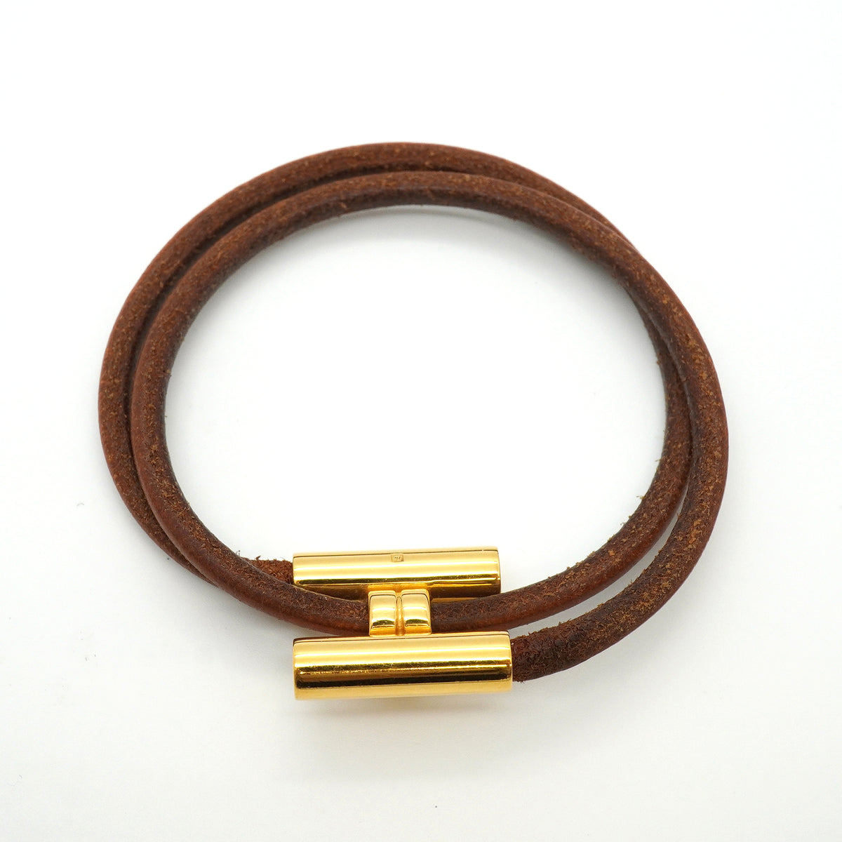 【6jkb0229】エルメス ブレスレット トゥルニ GPメッキ レザー ゴールド ブラウン【中古】レディース
