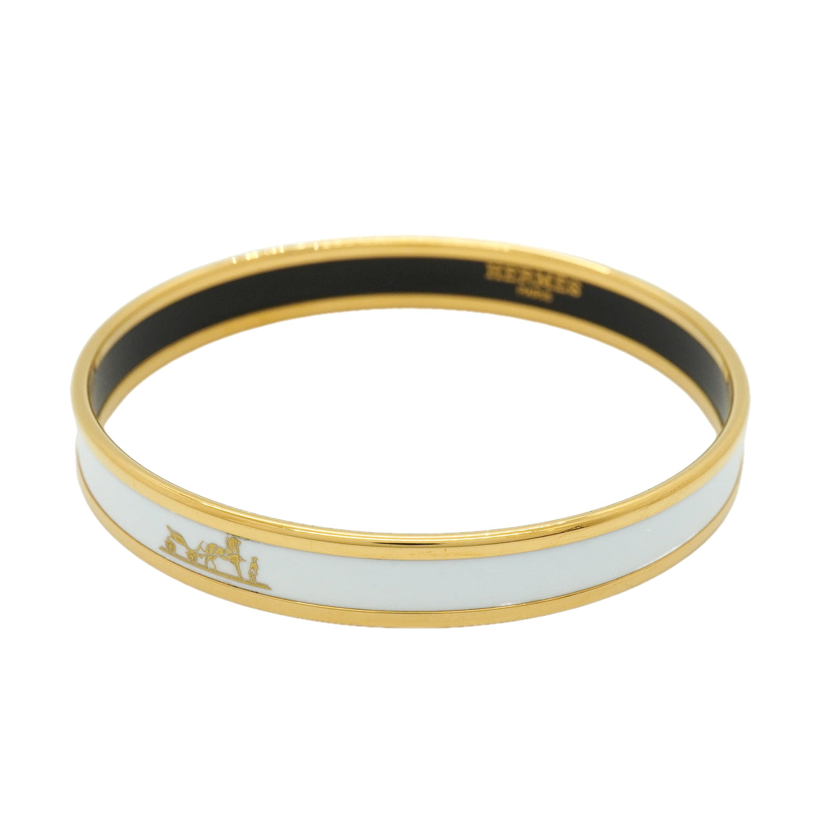【6jkb0231】エルメス バングル エマイユPM GPメッキ 七宝焼き ゴールド ホワイト【中古】レディース