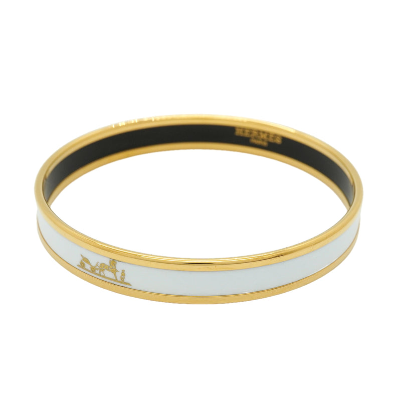 【6jkb0231】エルメス バングル エマイユPM GPメッキ 七宝焼き ゴールド ホワイト【中古】レディース