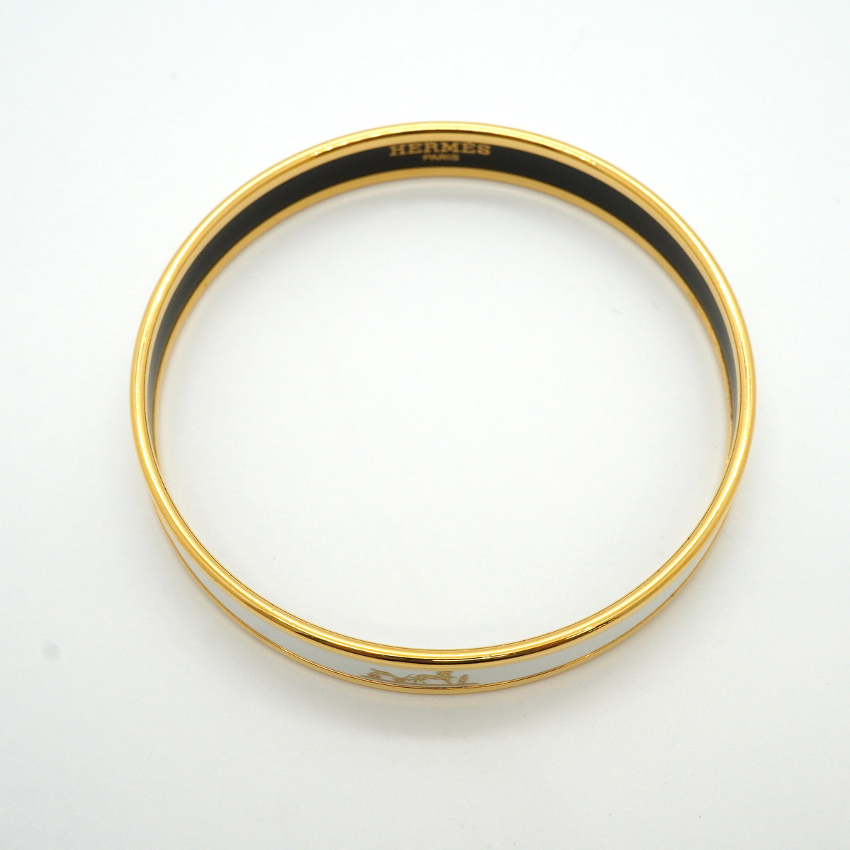 【6jkb0231】エルメス バングル エマイユPM GPメッキ 七宝焼き ゴールド ホワイト【中古】レディース