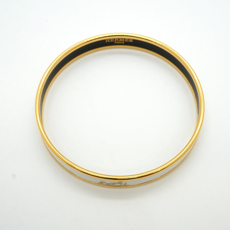 【6jkb0231】エルメス バングル エマイユPM GPメッキ 七宝焼き ゴールド ホワイト【中古】レディース