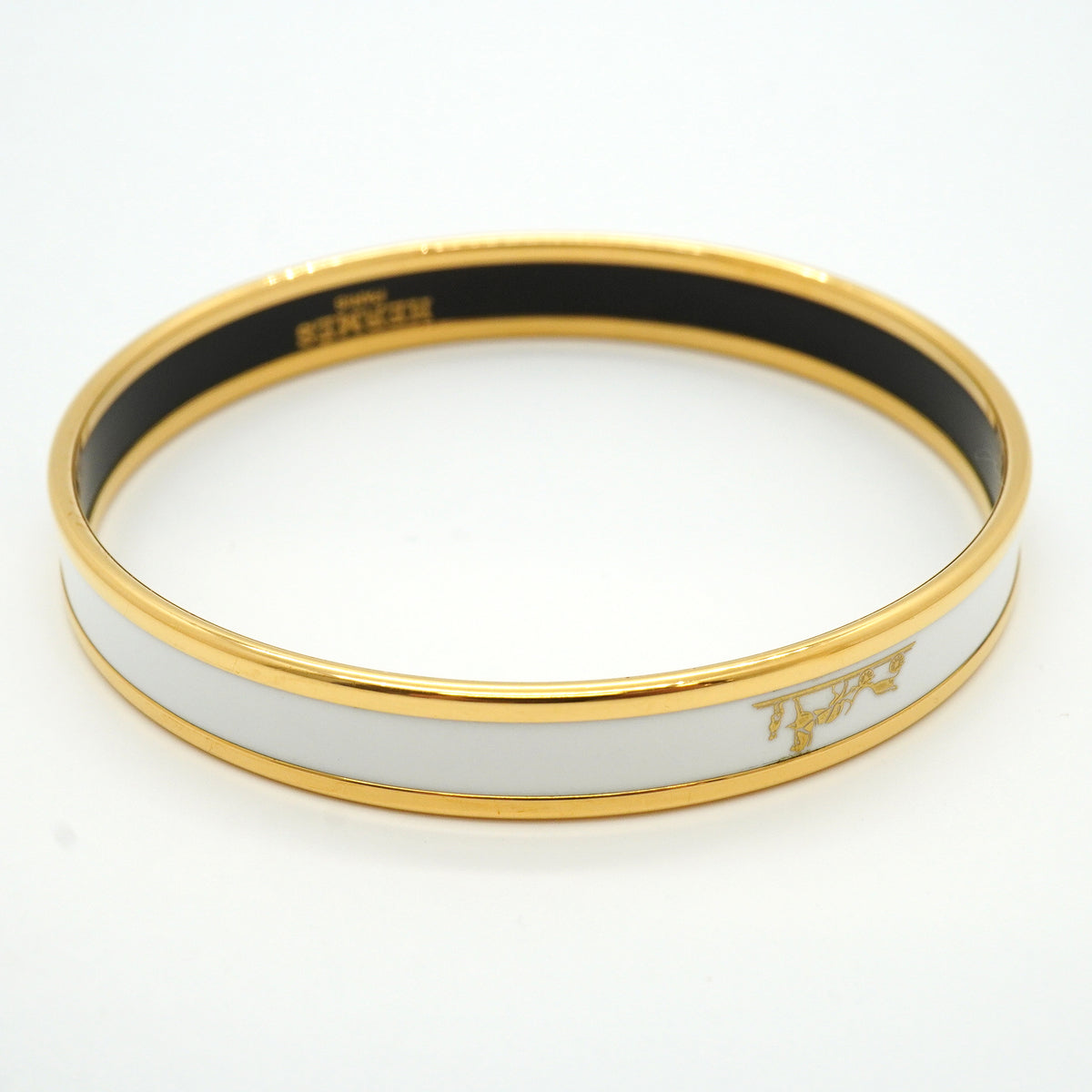 【6jkb0231】エルメス バングル エマイユPM GPメッキ 七宝焼き ゴールド ホワイト【中古】レディース