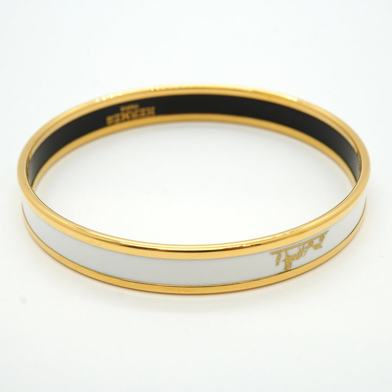 【6jkb0231】エルメス バングル エマイユPM GPメッキ 七宝焼き ゴールド ホワイト【中古】レディース
