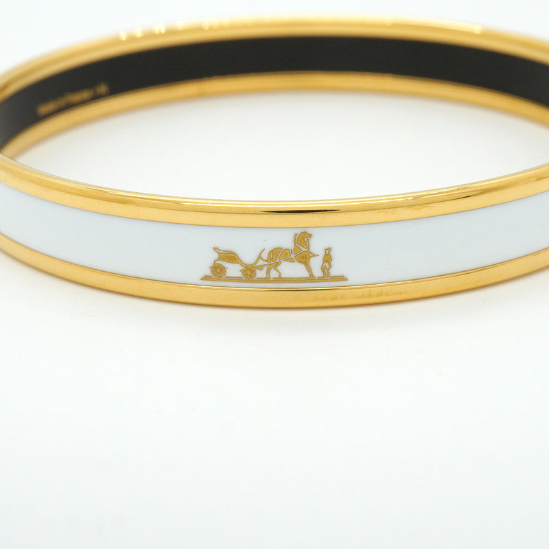 【6jkb0231】エルメス バングル エマイユPM GPメッキ 七宝焼き ゴールド ホワイト【中古】レディース