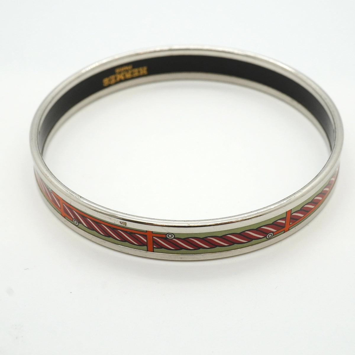 【6jkb0232】エルメス バングル エマイユPM メタル 七宝焼き シルバー グリーン マルチカラー【中古】レディース