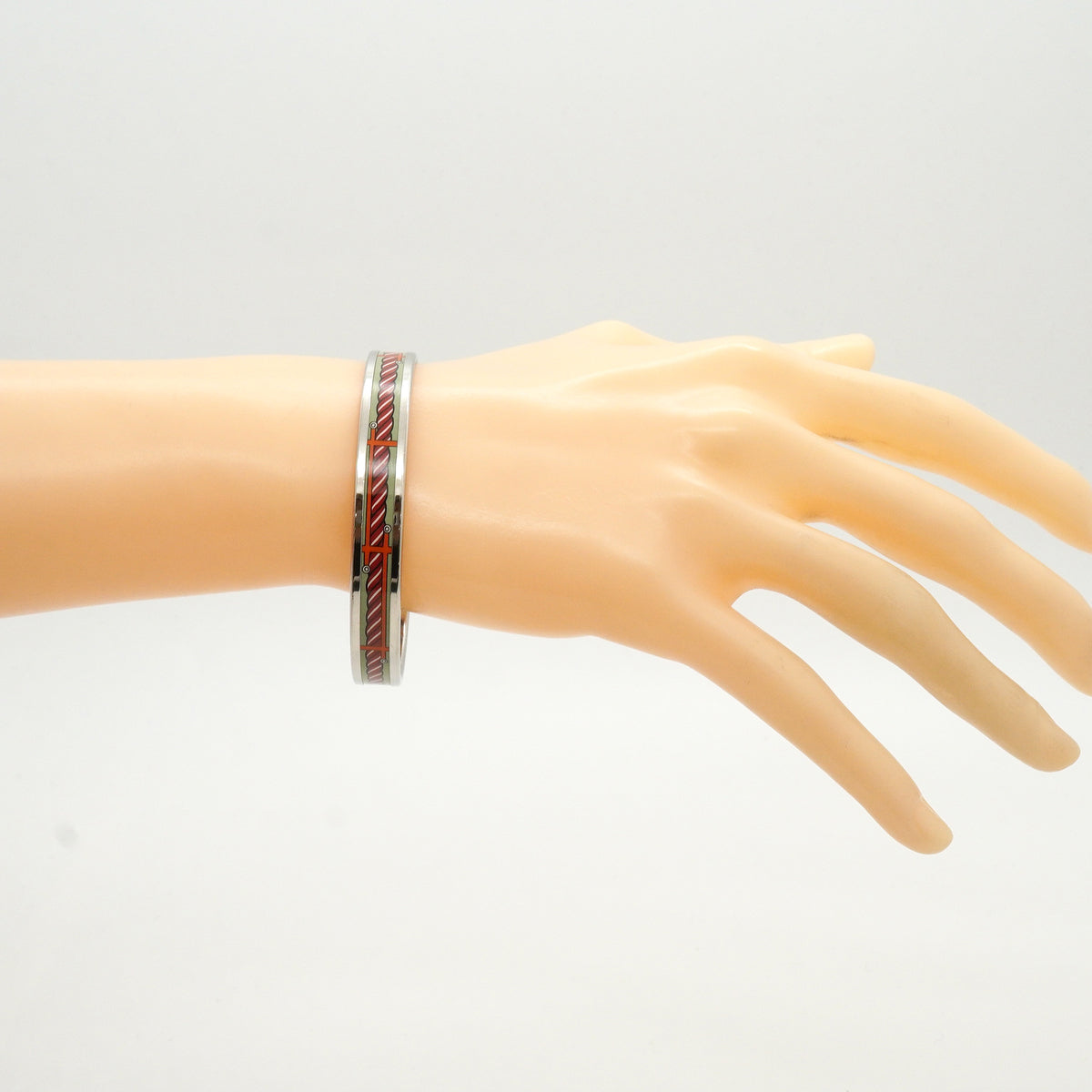 【6jkb0232】エルメス バングル エマイユPM メタル 七宝焼き シルバー グリーン マルチカラー【中古】レディース