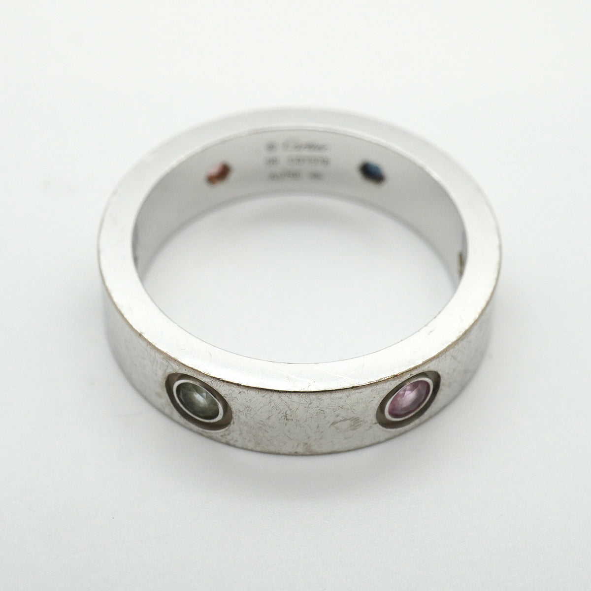 【6jkb0235】カルティエ リング ラブ K18WG ホワイトゴールド マルチストーン マルチカラー ＃59【中古】メンズ