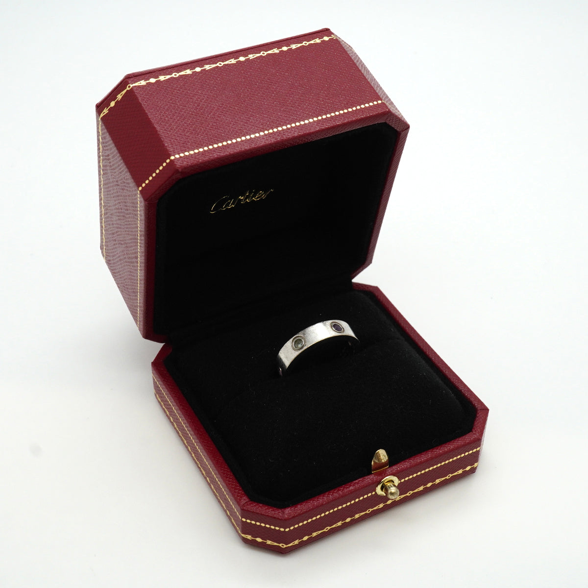 【6jkb0235】カルティエ リング ラブ K18WG ホワイトゴールド マルチストーン マルチカラー ＃59【中古】メンズ