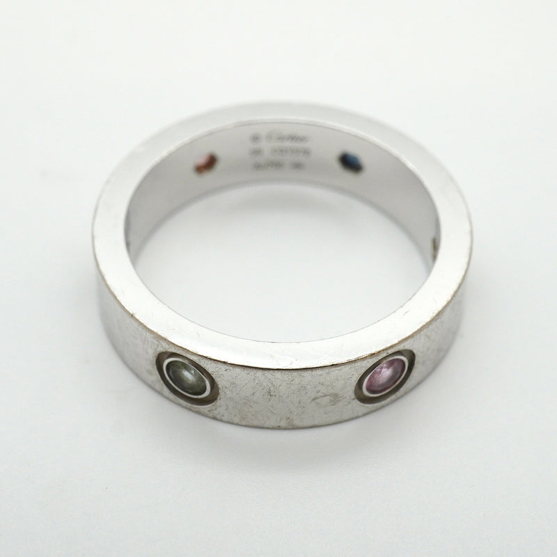 【6jkb0235】カルティエ リング ラブ K18WG ホワイトゴールド マルチストーン マルチカラー ＃59【中古】メンズ