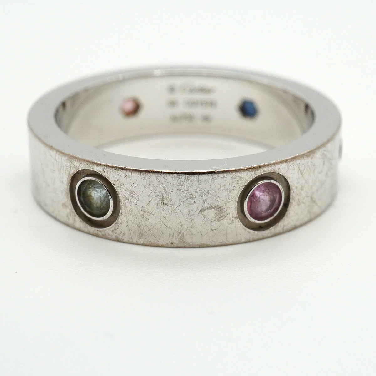 【6jkb0235】カルティエ リング ラブ K18WG ホワイトゴールド マルチストーン マルチカラー ＃59【中古】メンズ