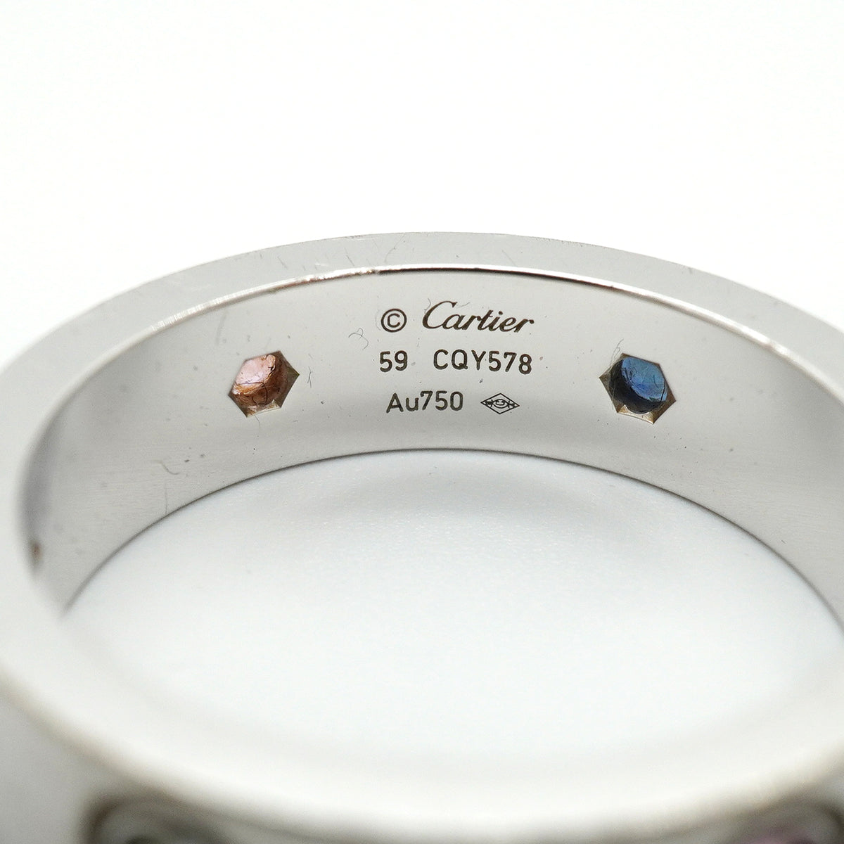 【6jkb0235】カルティエ リング ラブ K18WG ホワイトゴールド マルチストーン マルチカラー ＃59【中古】メンズ