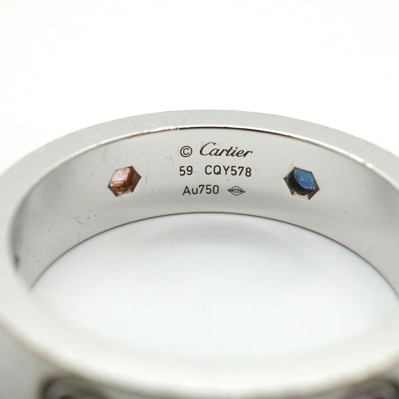 【6jkb0235】カルティエ リング ラブ K18WG ホワイトゴールド マルチストーン マルチカラー ＃59【中古】メンズ