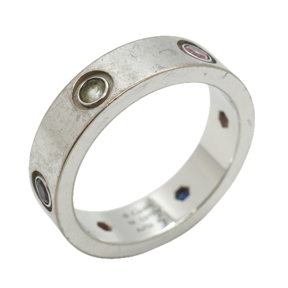 【6jkb0235】カルティエ リング ラブ K18WG ホワイトゴールド マルチストーン マルチカラー ＃59【中古】メンズ