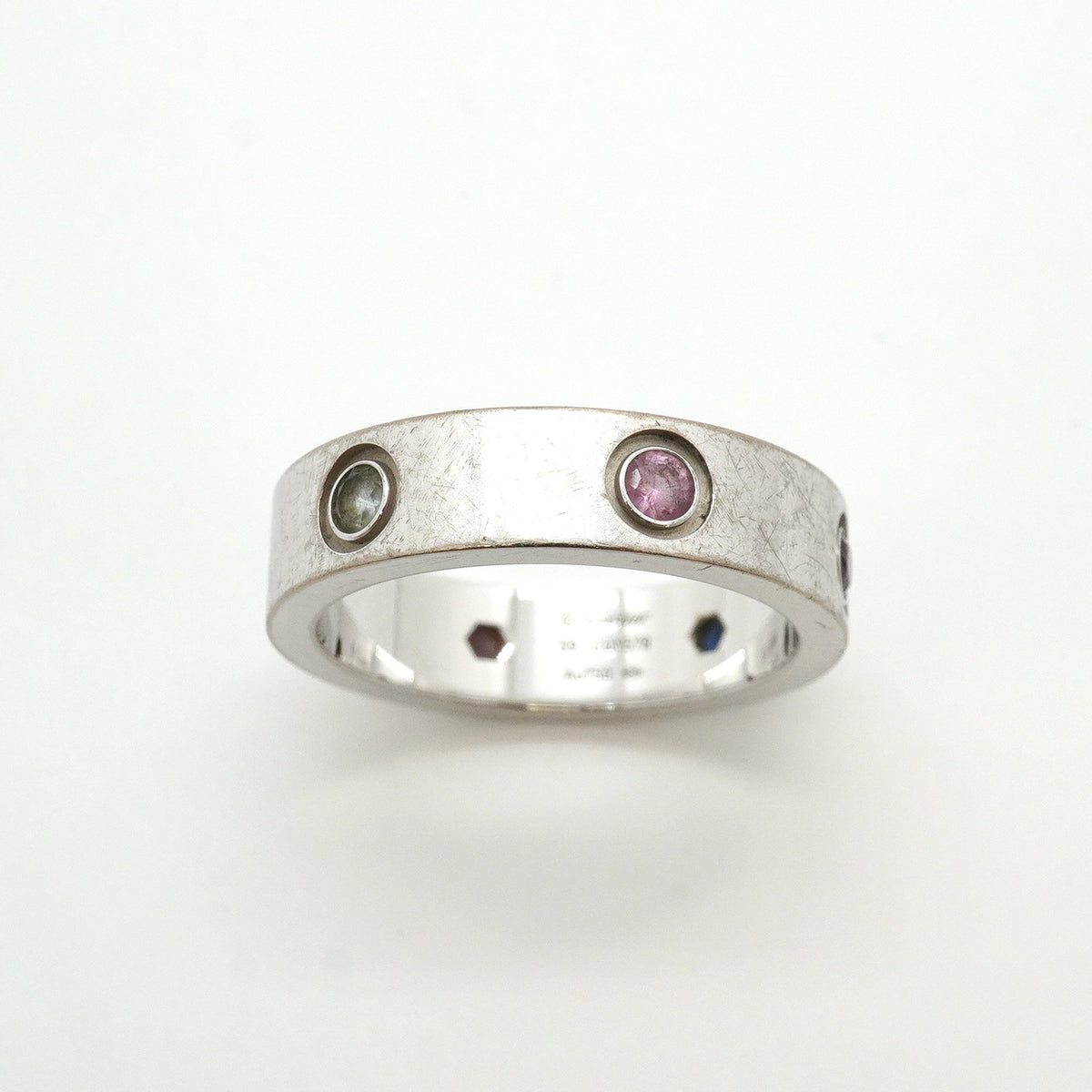 【6jkb0235】カルティエ リング ラブ K18WG ホワイトゴールド マルチストーン マルチカラー ＃59【中古】メンズ