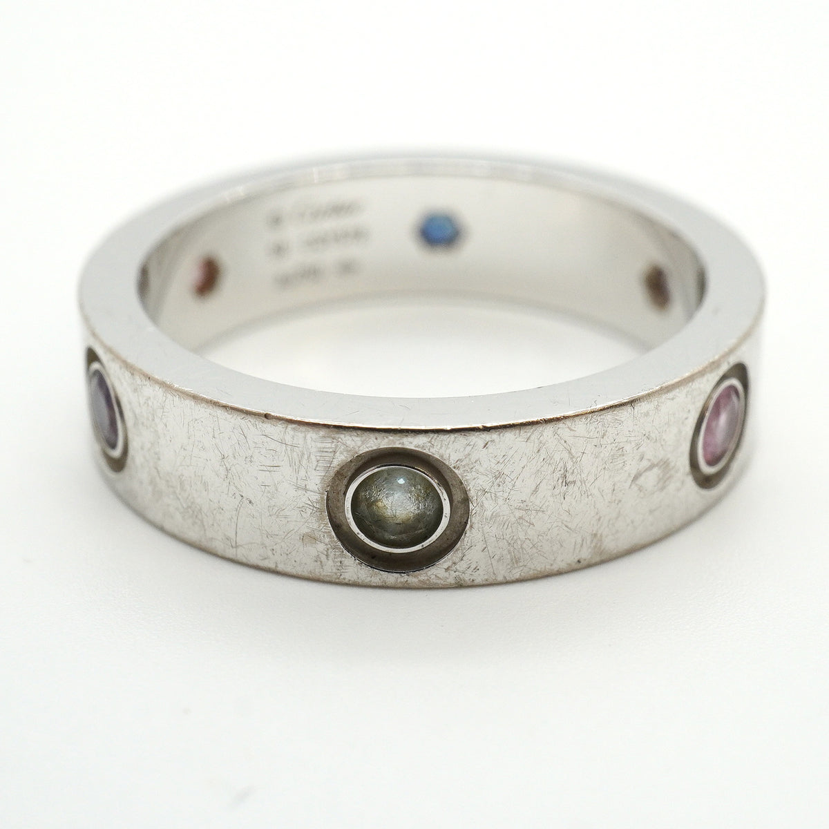 【6jkb0235】カルティエ リング ラブ K18WG ホワイトゴールド マルチストーン マルチカラー ＃59【中古】メンズ