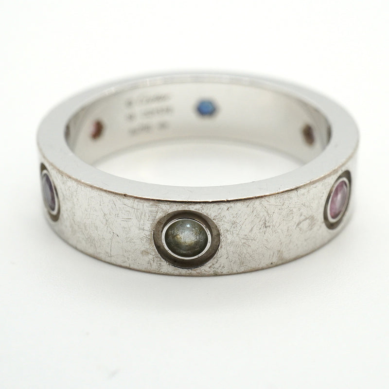 【6jkb0235】カルティエ リング ラブ K18WG ホワイトゴールド マルチストーン マルチカラー ＃59【中古】メンズ