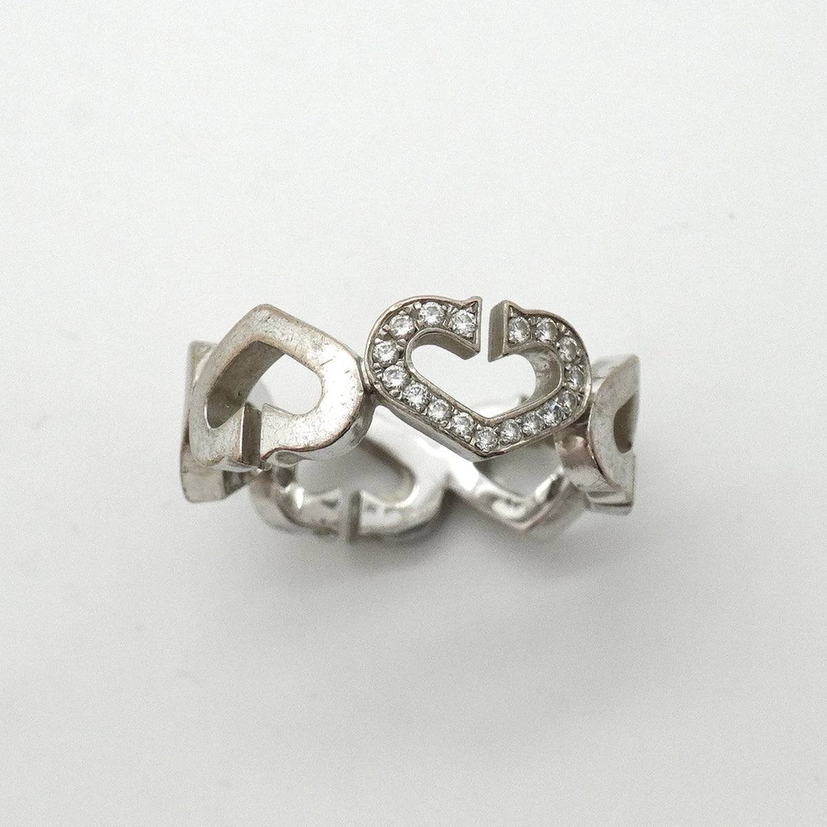 【6jkb0254】カルティエ リング Cハート K18WG ホワイトゴールド ダイヤモンド ＃53【中古】レディース