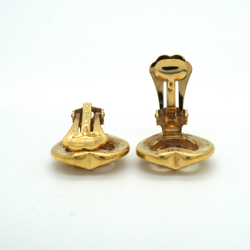 【6jkb0270】クリスチャンディオール イヤリング エンブレム ハートモチーフ GPメッキ ラインストーン ゴールド【中古】レディース