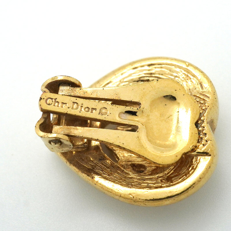 【6jkb0270】クリスチャンディオール イヤリング エンブレム ハートモチーフ GPメッキ ラインストーン ゴールド【中古】レディース
