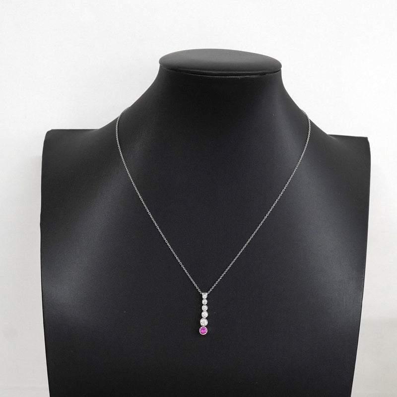 【6jkb0278】ティファニー ネックレス ジャズ/グラジュエイテッド Pt950 プラチナ ダイヤモンド ピンクサファイア【中古】レディース