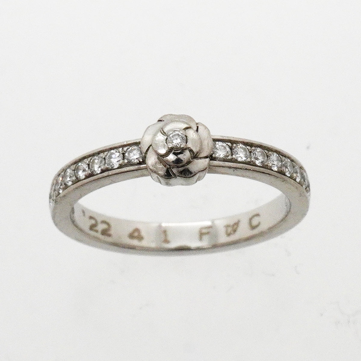 【6jkb0306】シャネル リング カメリア Pt950 プラチナ ダイヤモンド ＃48【中古】レディース