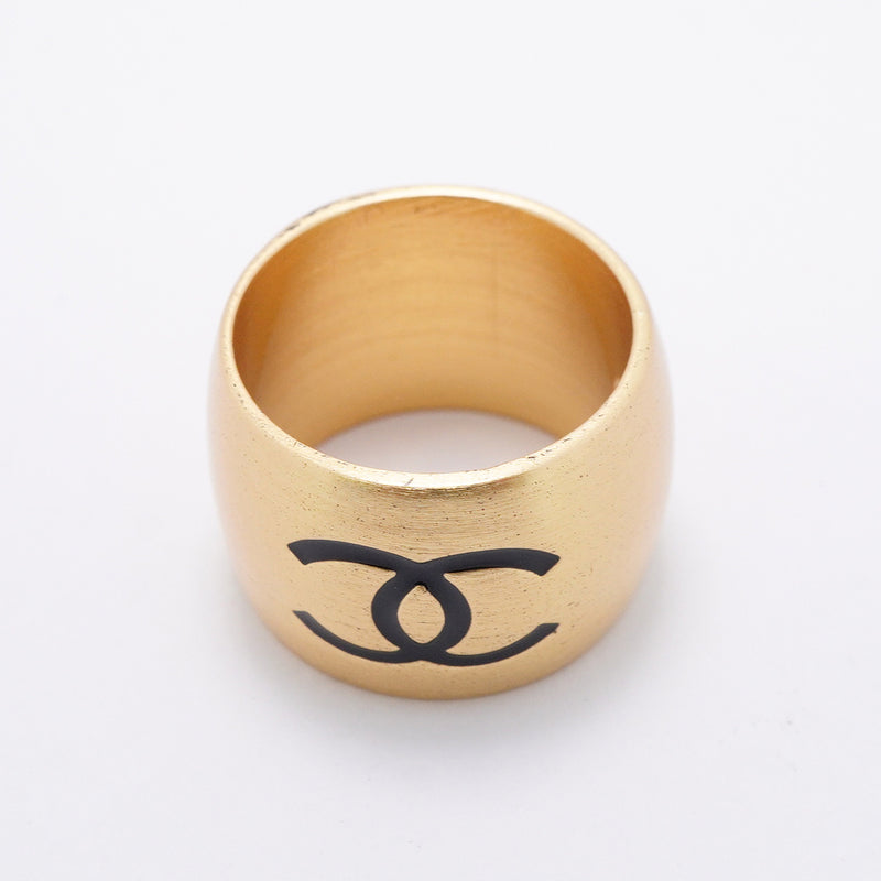 【6jkb0326】シャネル リング ココマーク リバーシブル/ハート GPメッキ ゴールド ブラック 14号【中古】レディース