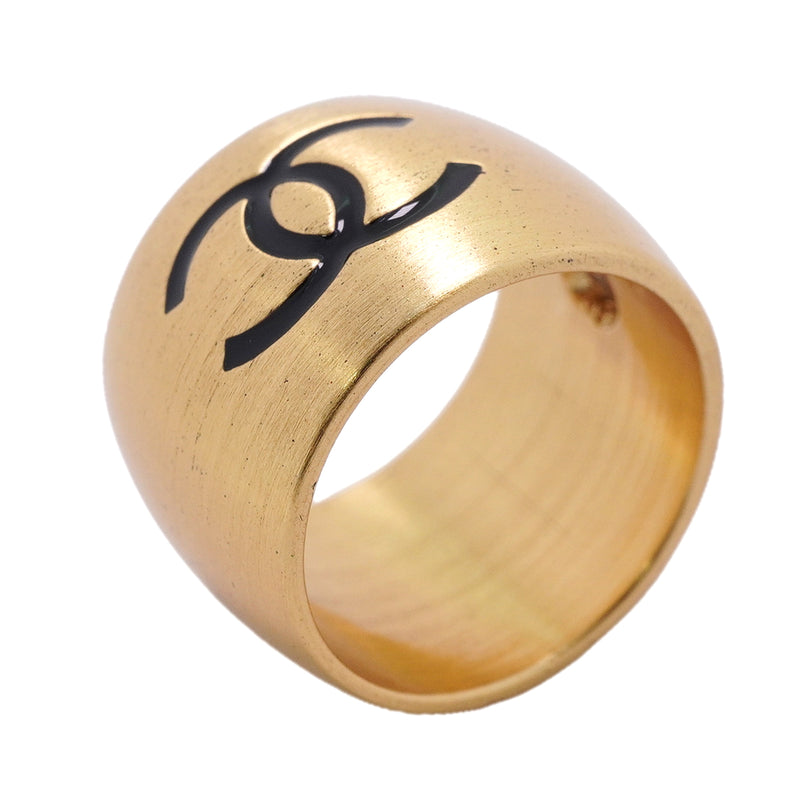 【6jkb0326】シャネル リング ココマーク リバーシブル/ハート GPメッキ ゴールド ブラック 14号【中古】レディース