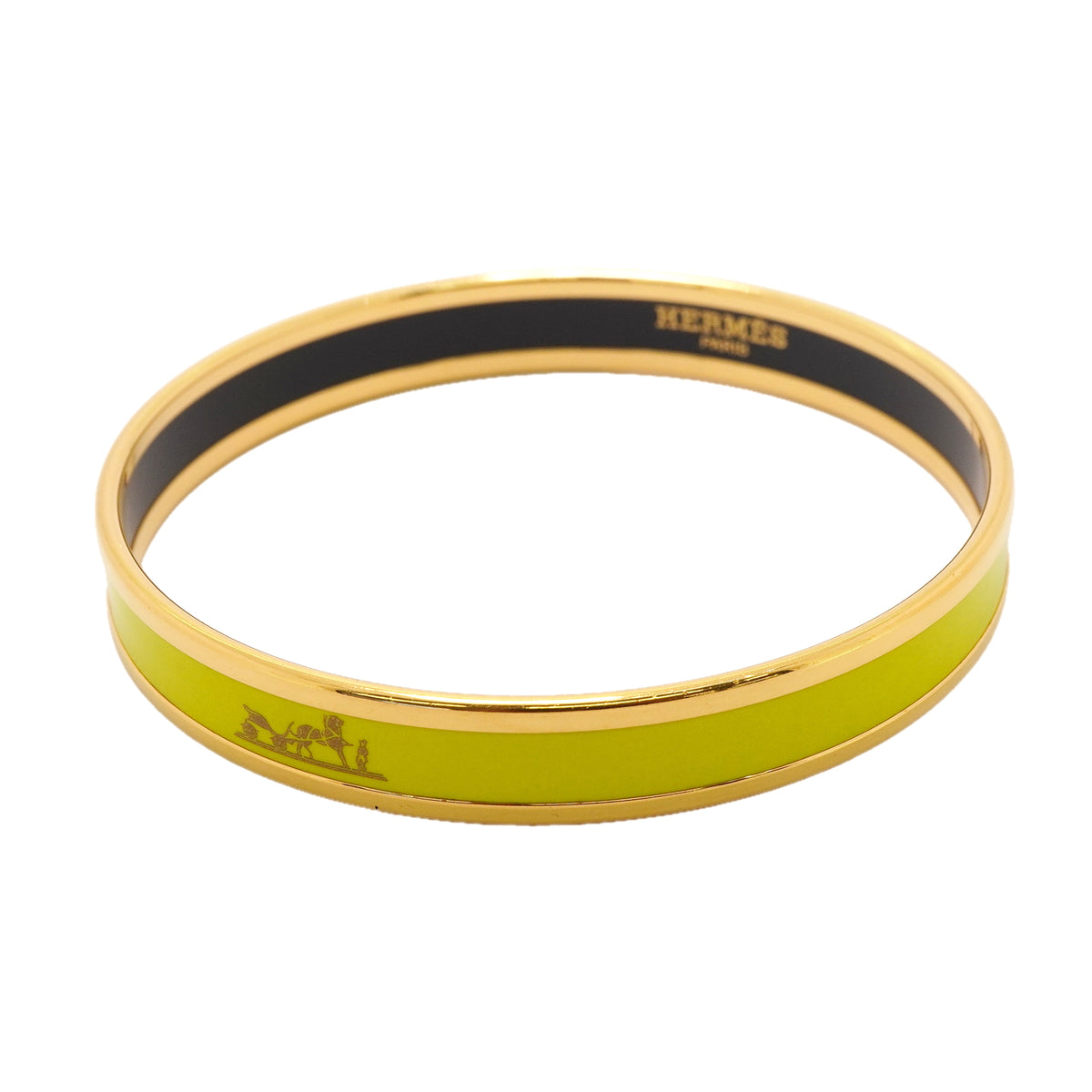 【6jkb0381】エルメス バングル エマイユPM GPメッキ 七宝焼き ゴールド グリーン【中古】レディース