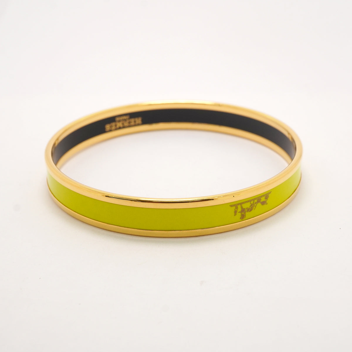 【6jkb0381】エルメス バングル エマイユPM GPメッキ 七宝焼き ゴールド グリーン【中古】レディース