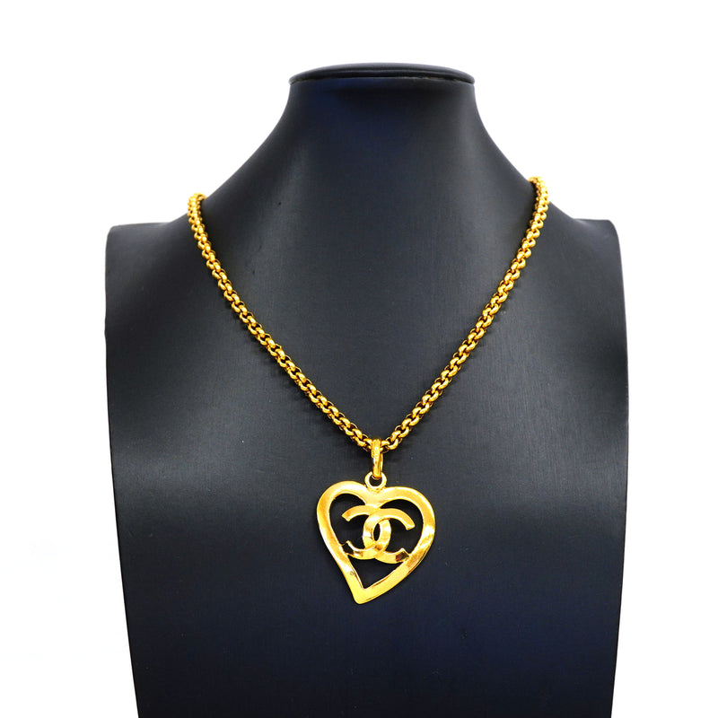 【6jkb0383】シャネル ネックレス ヴィンテージ ココマーク ハートモチーフ GPメッキ ゴールド【中古】レディース