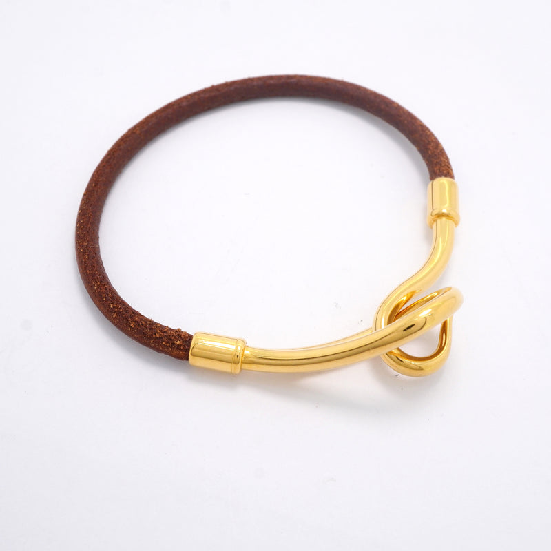 【6jkb0424】エルメス ブレスレット ジャンボフック GPメッキ レザー ゴールド【中古】レディース
